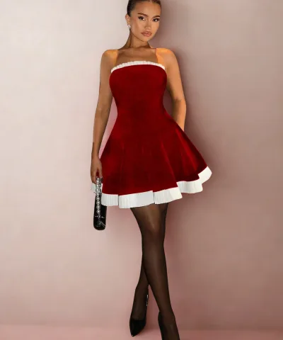 Red Velvet Strapless Mini Dress