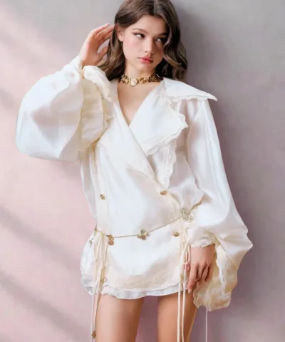 White Wrap Style Long Sleeve Mini Dress