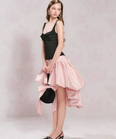 Blush Elegance Corset Satin Asymmetrical Skirt Set