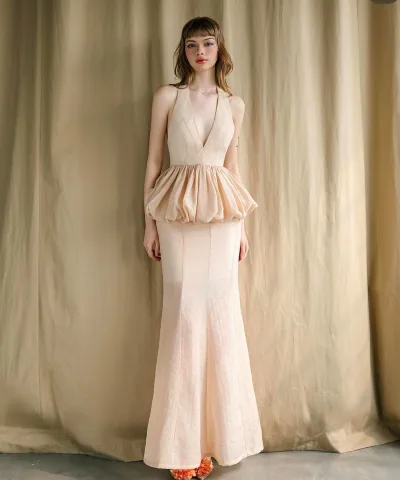 Blush Elegance Sheer Peplum Maxi Dress