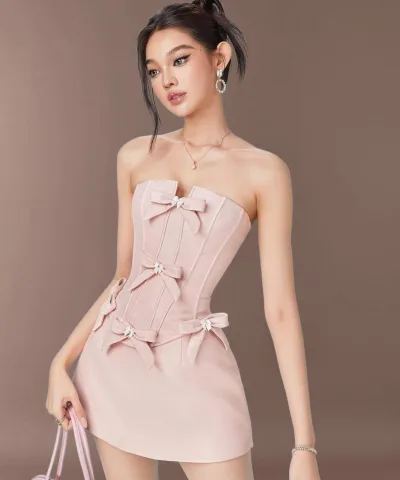 Pink Bow Corset Mini Dress