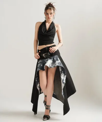 Rebel Edge Halter Crop Top & Asymmetrical Skirt Set