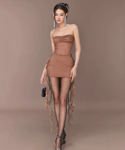 Sparkling Strapless Sheer Mini Dress