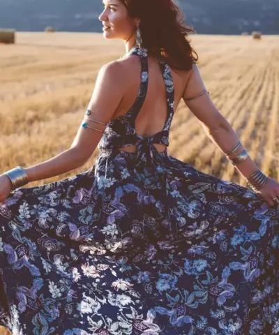 Vintage Bohemian Floral Halter Dress